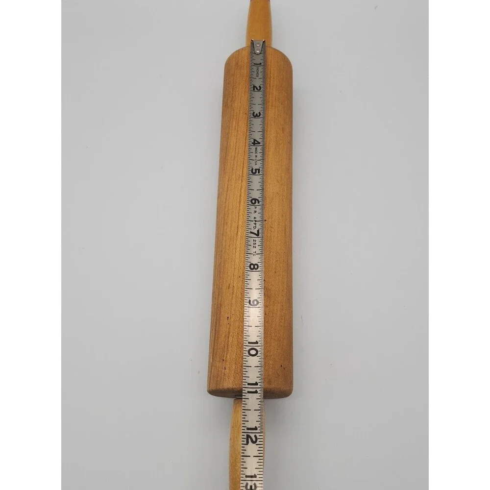 Vintage Wooden Rolling Pin Painted Red & Cream Tips of Wood Handles 18